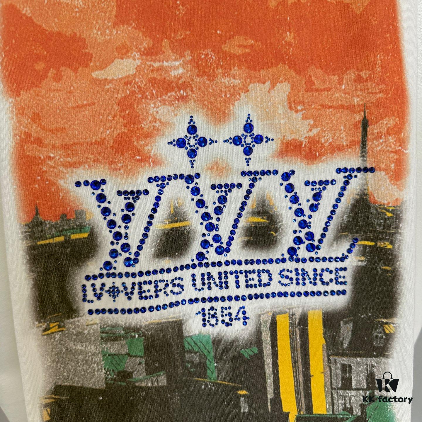 1V 2025SS Colorful Print Paris Rooftop Rhinestone Signature T-Shirt