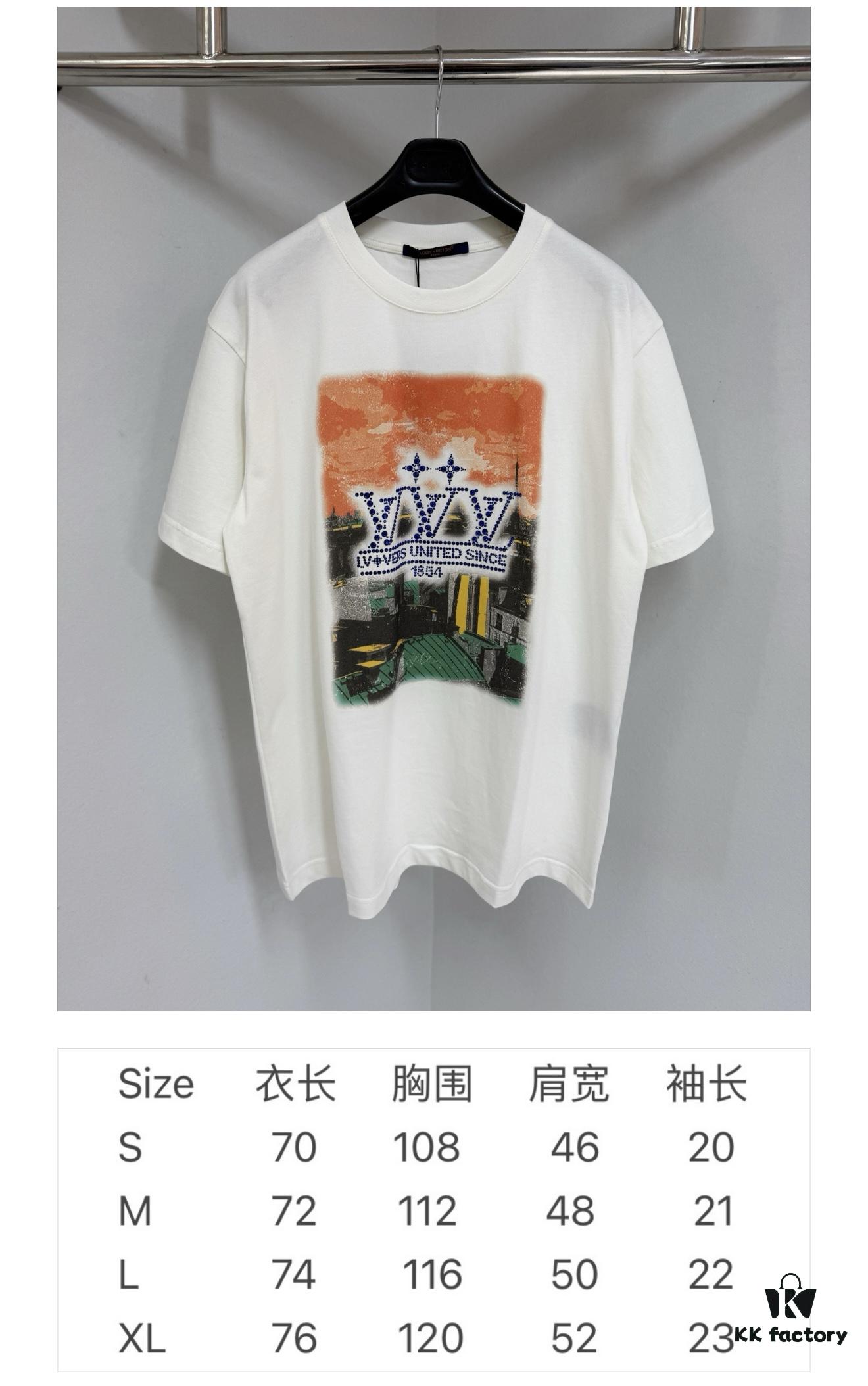 1V 2025SS Colorful Print Paris Rooftop Rhinestone Signature T-Shirt