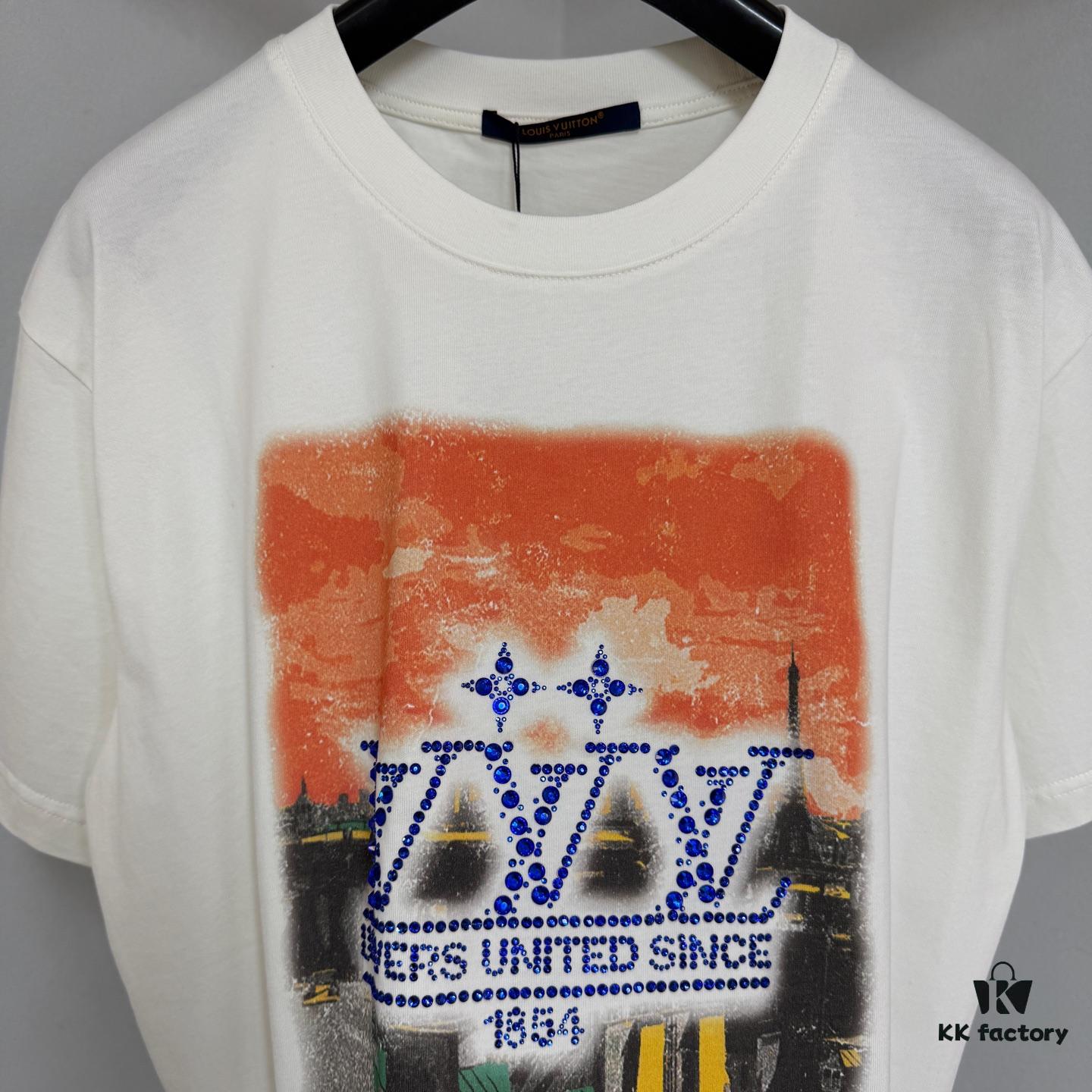 1V 2025SS Colorful Print Paris Rooftop Rhinestone Signature T-Shirt