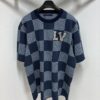 1V 25 New Arrival Cotton Short-Sleeve Round-Neck T-Shirt Featuring Damier Jacquard Pattern and LV Rhinestone Embroidered Patch on Chest for a Refined Touch, Unisex Style