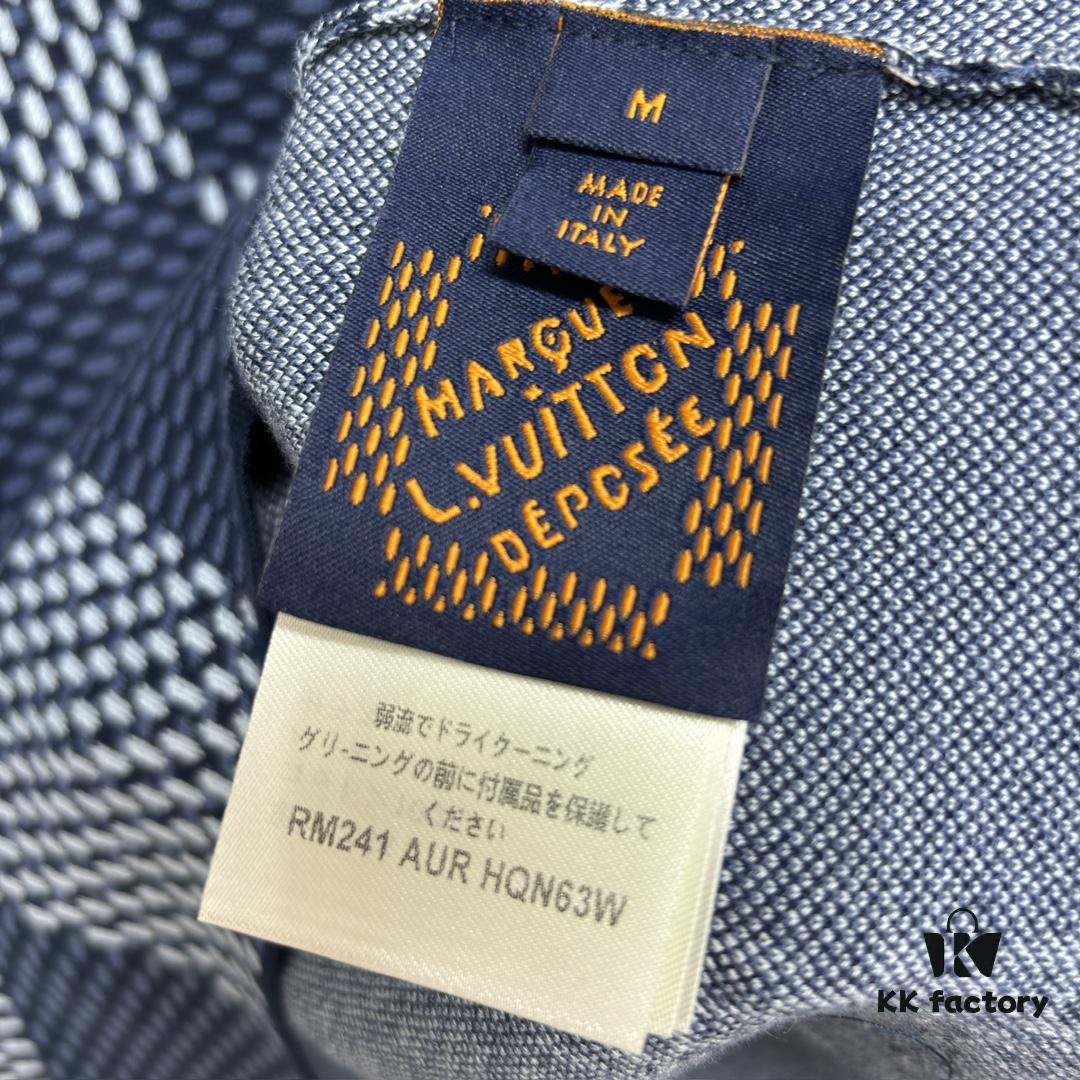 1V 25 New Arrival Cotton Short-Sleeve Round-Neck T-Shirt Featuring Damier Jacquard Pattern and LV Rhinestone Embroidered Patch on Chest for a Refined Touch, Unisex Style