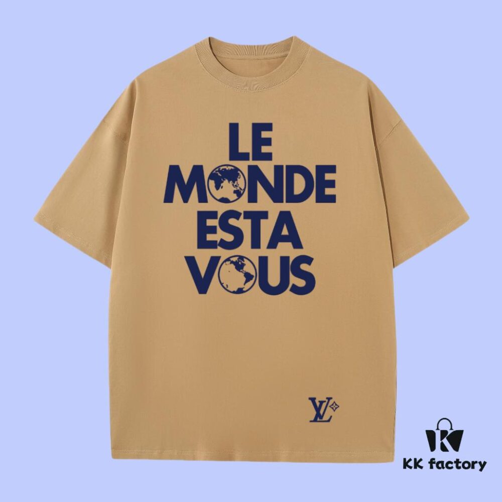 Luxury Quality LV Louis 2025 Fall Spring Collection Slogan Earth 🌏 Short Sleeve T-Shirt, Distinctive from Regular Prints, Custom-Woven 270G 32-Thread Double-Yarn Pure Cotton Fabric, Loose Fit Unisex Design