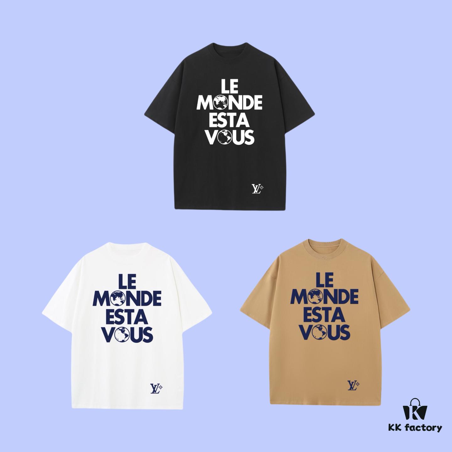 Luxury Quality LV Louis 2025 Fall Spring Collection Slogan Earth 🌏 Short Sleeve T-Shirt, Distinctive from Regular Prints, Crafted with 270G 32-Ne Double-Yarn Pure Cotton Fabric, Loose Fit Unisex Design