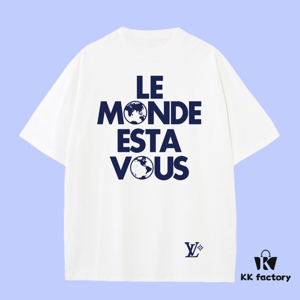 Luxury Quality LV Louis 2025 Fall Spring/Summer Collection Slogan Earth 🌏 Short Sleeve T-Shirt, Distinct from Regular Prints, Custom Woven 270G 32-Thread Double-Yarn Pure Cotton Fabric, Loose Fit Unisex Design