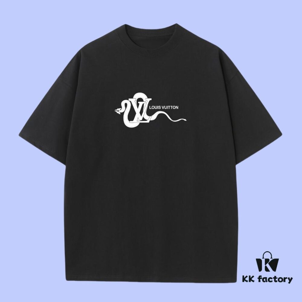Luxury Quality LV Louis 2025 Fall Spring Collection Snake Year Logo Short Sleeve T-Shirt, Distinct from Regular Prints, Made of Custom-Woven 270G 32-Thread Double-Yarn Pure Cotton Fabric, Loose Fit Unisex Design