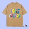Luxury Quality LV Louis 2025 Fall Spring Collection Colorful Logo Short Sleeve T-Shirt, Distinct from Regular Print, Made of Custom-Woven 270G 32-Thread Double-Yarn Pure Cotton Fabric, Loose Fit Unisex Design