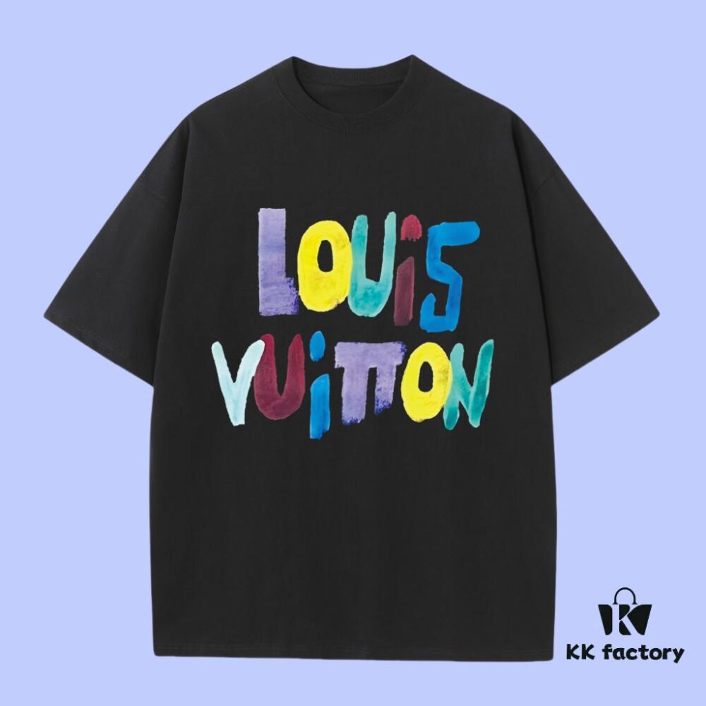 High-End Quality Louis Vuitton 2025 Fall Spring Collection Colorful Logo Short Sleeve T-Shirt, Distinct from Regular Print, Crafted in 270G 32-Ne 100% Cotton Double-Yarn Fabric, Relaxed Unisex Fit