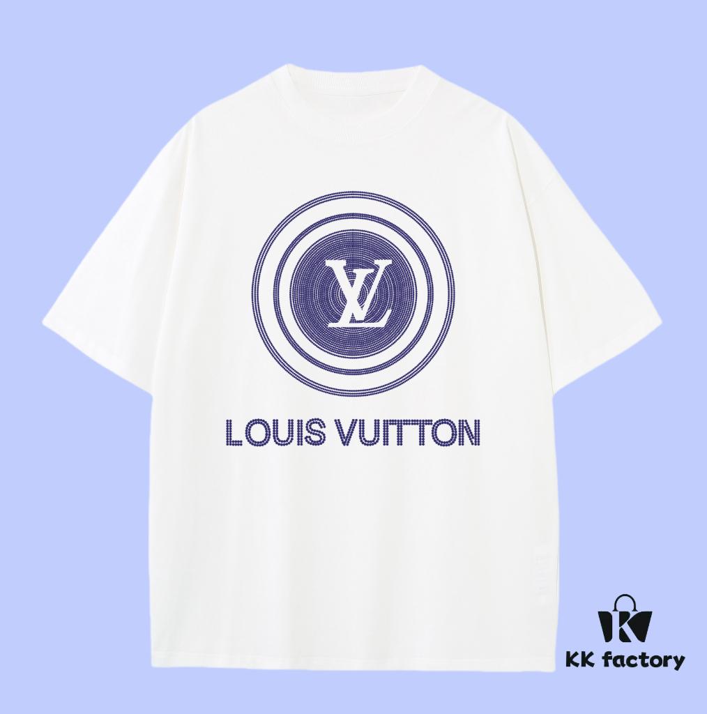 Luxury Quality LV Louis 2025 Fall Spring Collection Logo Short Sleeve T-Shirt, Distinct from Regular Printing, Made of Premium 270G 32-Count Double-Yarn Pure Cotton Fabric, Loose Fit Unisex Design