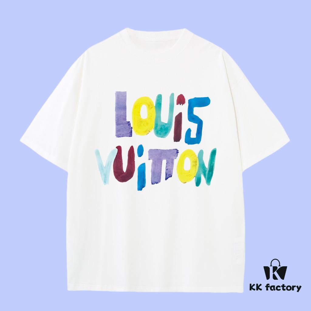 Luxury Quality LV Louis 2025 Fall Spring Collection Colorful Logo Short Sleeve T-Shirt, Distinct from Regular Print, Made of Custom-Woven 270G 32-Thread Double-Yarn Pure Cotton Fabric, Relaxed Fit Unisex Design