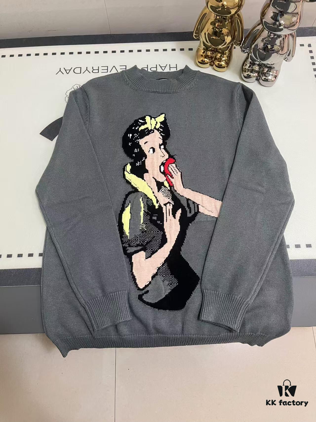 GUCCI x Snow White Collaborative Cartoon Pattern Knit Sweater with Round Neck, Embroidered Back Design, Hand-beaded Craftsmanship