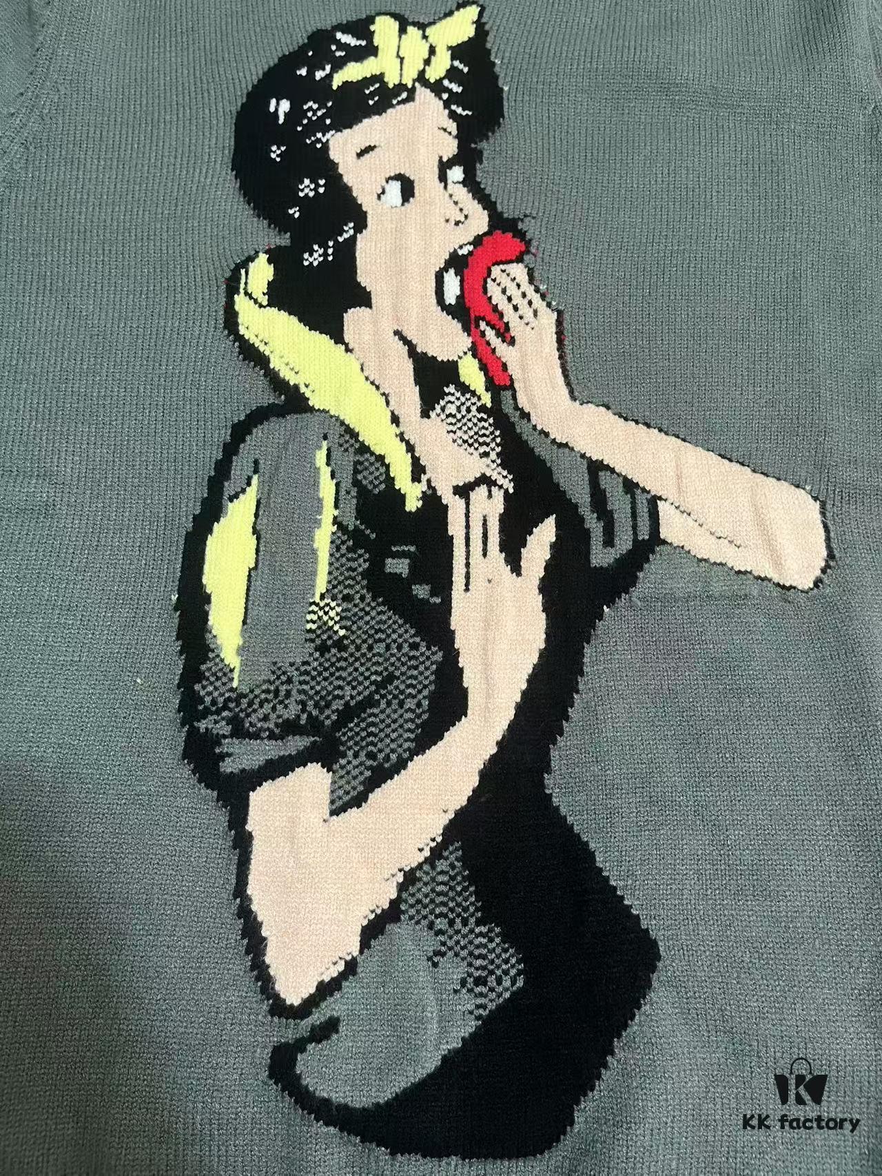 GUCCI x Snow White Collaborative Cartoon Pattern Knit Sweater with Round Neck, Embroidered Back Design, Hand-beaded Craftsmanship