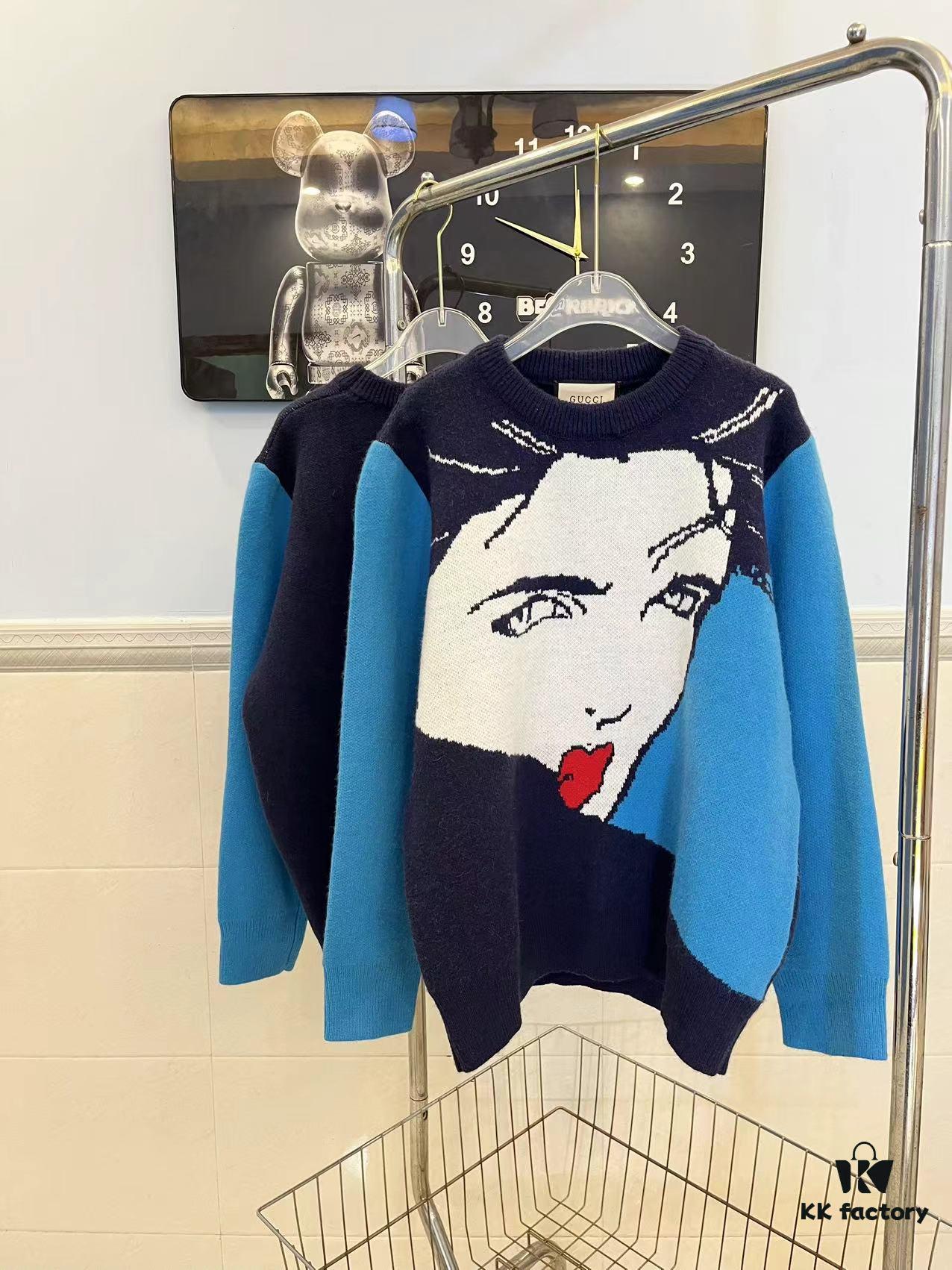 GUCCI x Artist Collaboration Face Print Crew Neck Long Sleeve Sweater