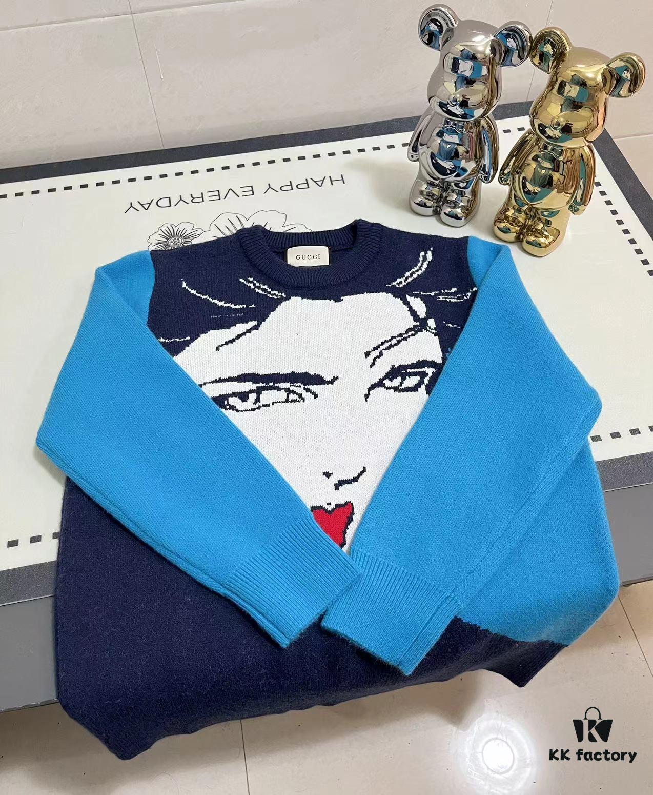 GUCCI x Artist Collaboration Face Print Crew Neck Long Sleeve Sweater