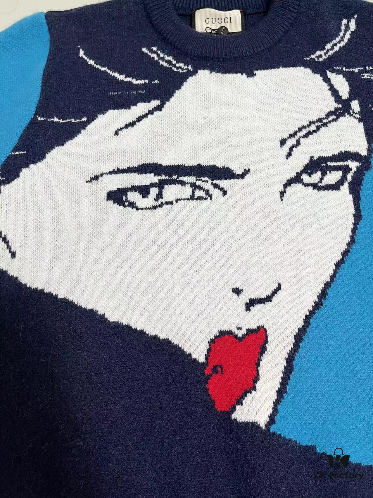 GUCCI x Artist Collaboration Face Print Crew Neck Long Sleeve Sweater