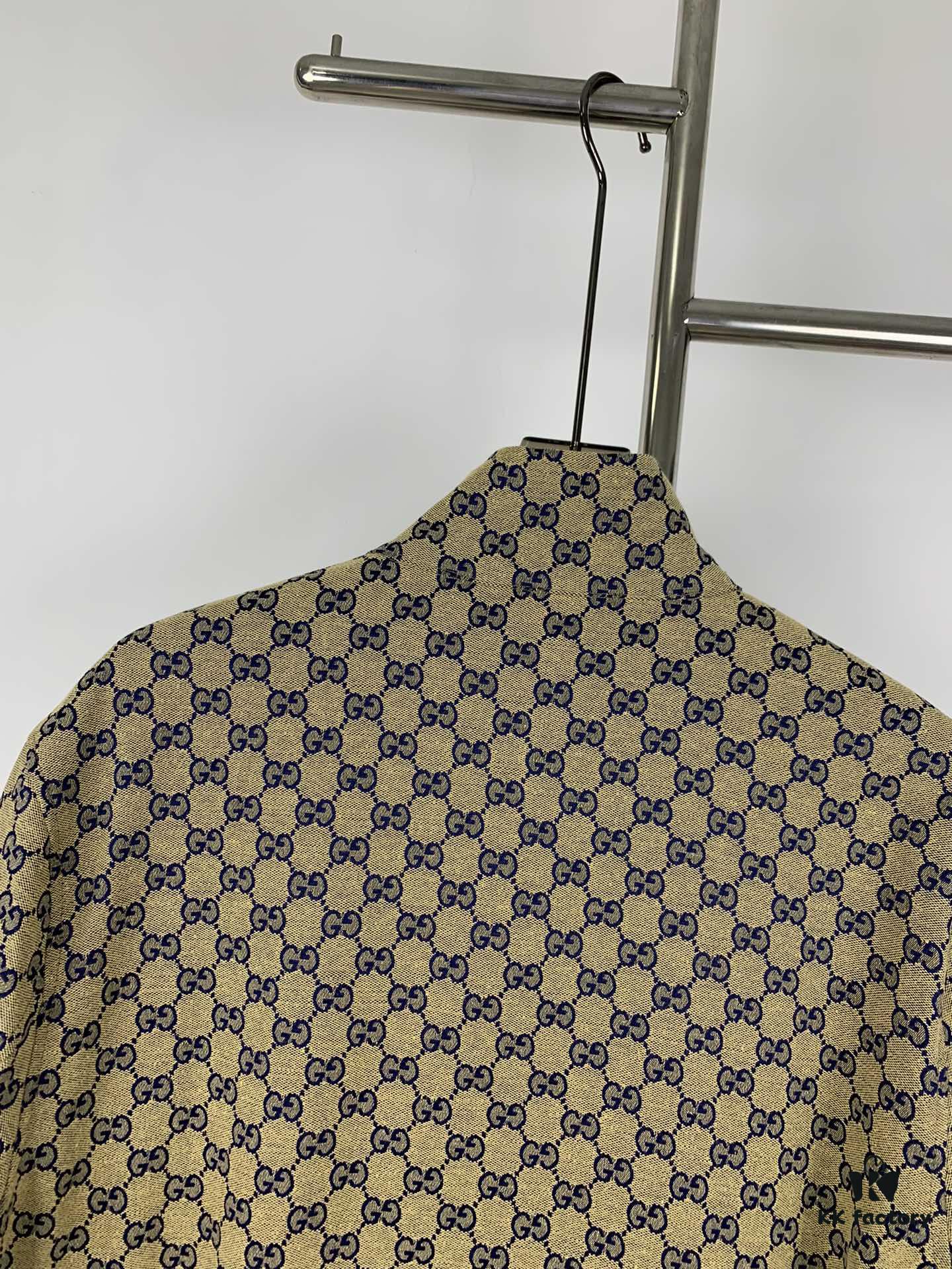 New GUCCI Classic Double G Jacquard Patchwork Zipper Jacket Unisex Trench Coat