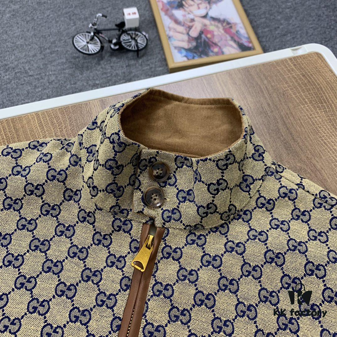 New GUCCI Classic Double G Jacquard Patchwork Zipper Jacket Unisex Trench Coat