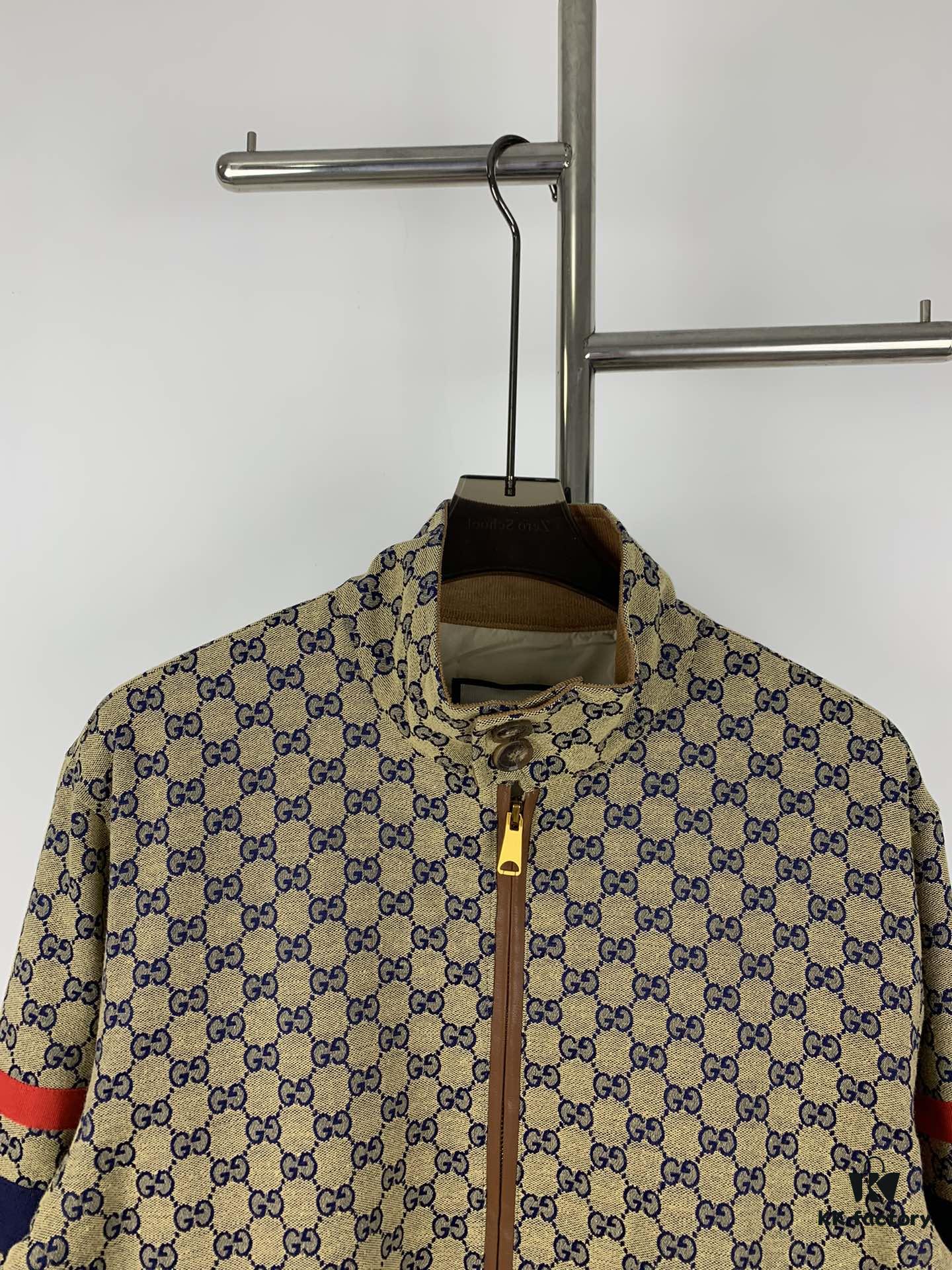 New GUCCI Classic Double G Jacquard Patchwork Zipper Jacket Unisex Trench Coat