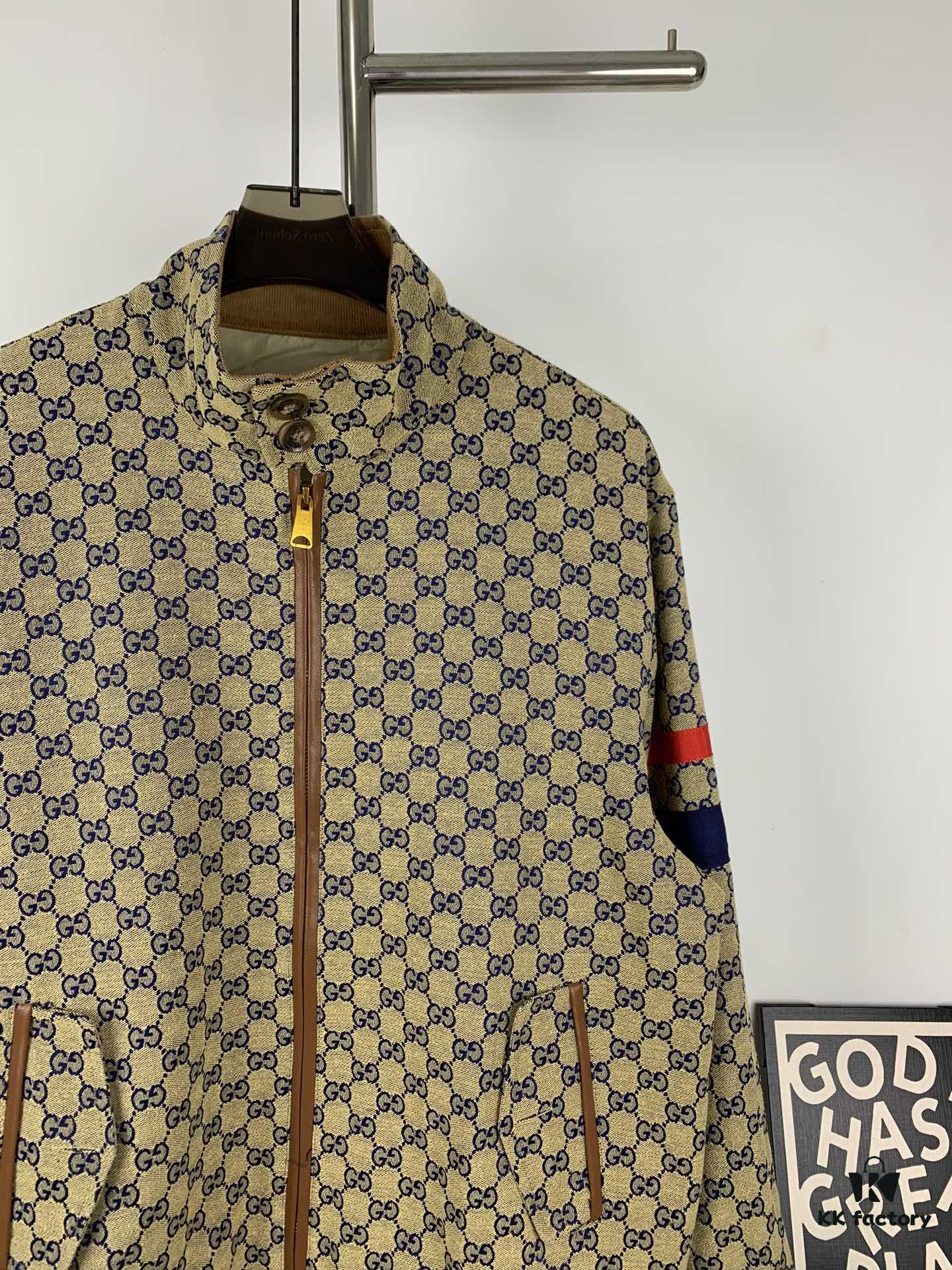 New GUCCI Classic Double G Jacquard Patchwork Zipper Jacket Unisex Trench Coat