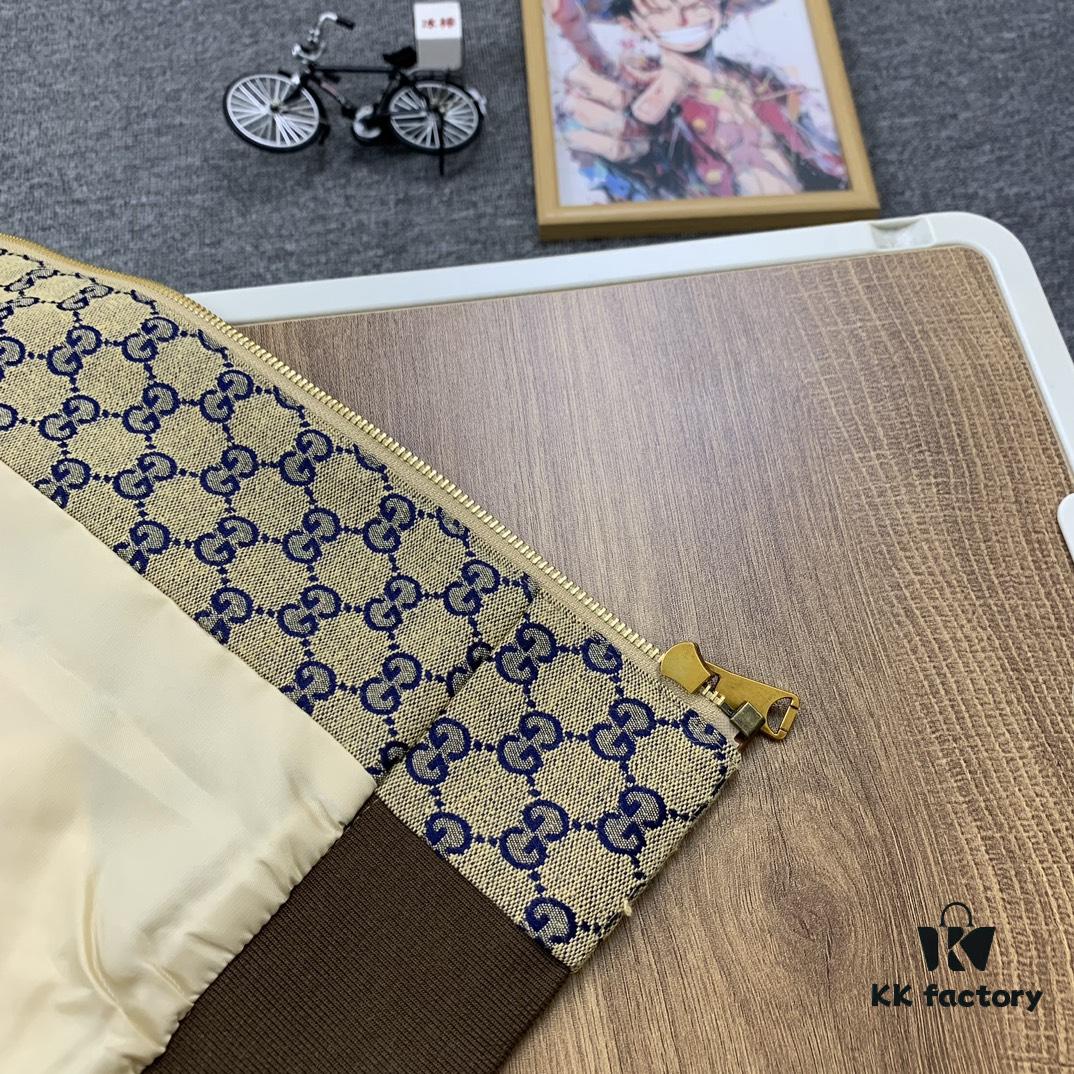 New GUCCI Classic Double G Jacquard Patchwork Zipper Jacket Unisex Trench Coat