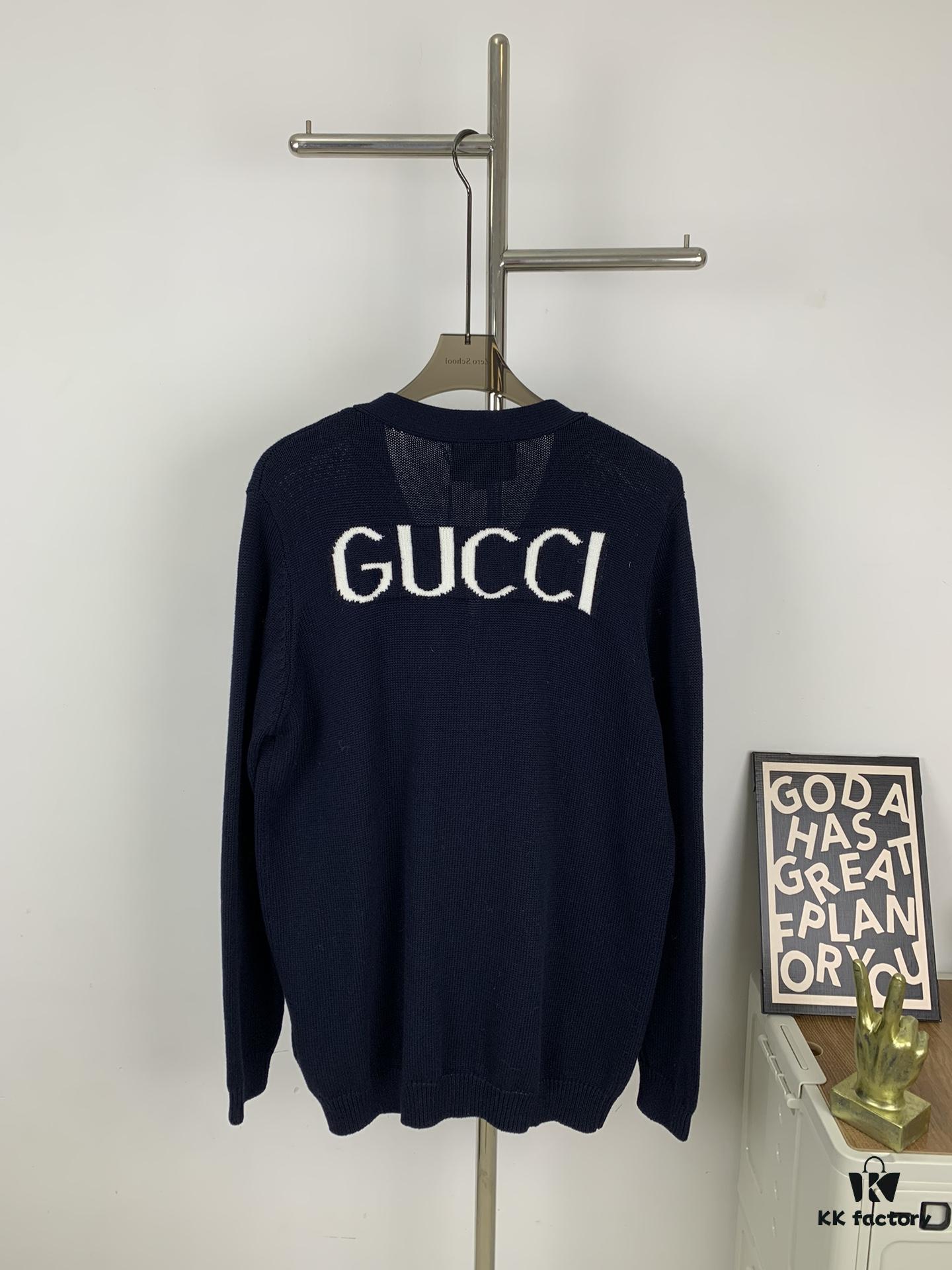 New Gucci Jacquard Knit V-Neck Cardigan Unisex College Style