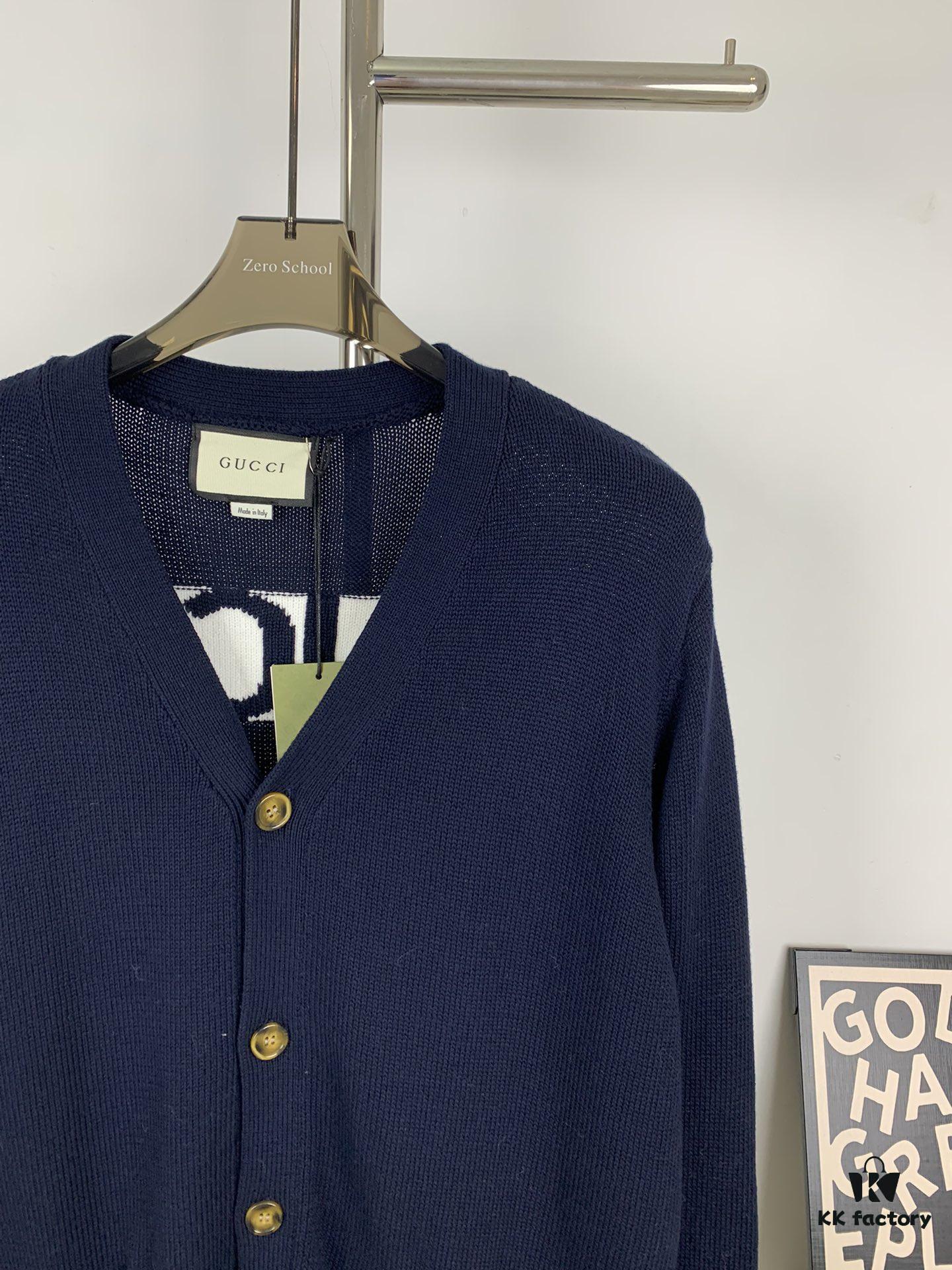 New Gucci Jacquard Knit V-Neck Cardigan Unisex College Style