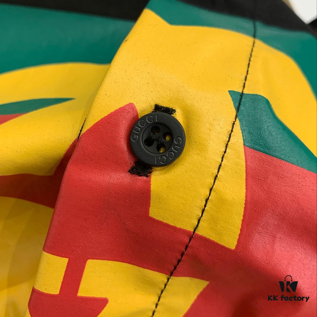 New Gucci Red-Green Double Ring Print Checked Oversized Logo Button Shirt