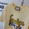 New GUCCI 2024 Leopard Print Letter Short Sleeve T-Shirt in Beige, Paw Design, Unisex Couples Style