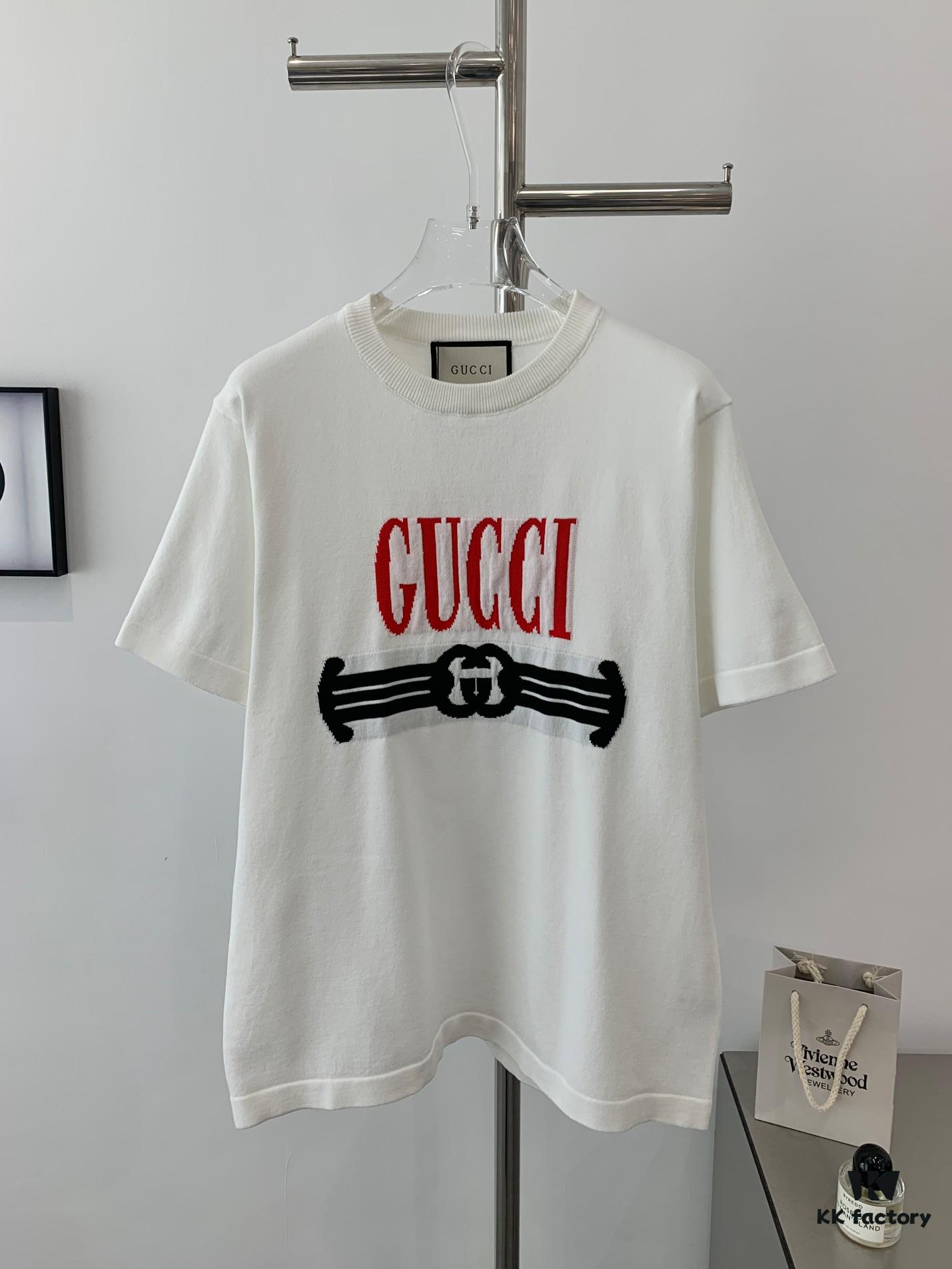 New GUCCI Gucci Arrow Red Logo 2024 Spring and Summer Knitted Short-Sleeve Unisex Top