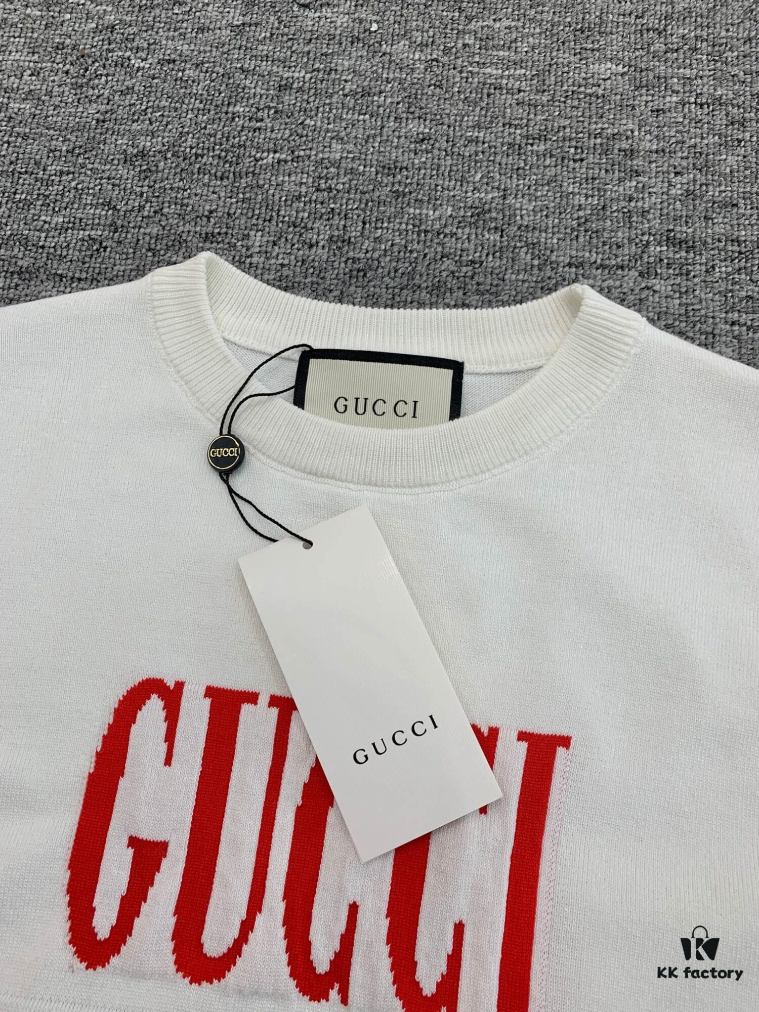 New GUCCI Gucci Arrow Red Logo 2024 Spring and Summer Knitted Short-Sleeve Unisex Top