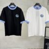GUCCI 25SS New Arrival Round Neck T-Shirt! Custom GG 3D Embroidery Craftsmanship, Ribbed Blue Trims on Neck and Cuffs for a Youthful Look, Fashionable Color Matching, Stylish and Vibrant Overall Appearance. Made from 260g High-Quality Cotton for Exceptional Comfort and Soft, Premium Texture. Colors: Black, White. European Size: S, M, L, XL (Recommended Size M for Height 175cm / Weight 70kg)