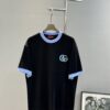 GUCC* Trendy Brand 2025 New Round Neck T-Shirt, Unisex Style – Must-Have Bestseller with Customized 3D GG Embroidery on Chest, Ribbed Collar and Cuffs in Blue for Youthful Look, Fashionable Color Matching, Made from 260g Premium Cotton for Superior Comfort and Soft Texture