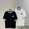 GUCC* Trendy Brand 2025 New Round Neck T-Shirt, Unisex Style – Must-Have Bestseller with Customized 3D GG Embroidery on Chest, Ribbed Collar and Cuffs in Blue for Youthful Look, Fashionable Color Matching, Made from 260g Premium Cotton for Superior Comfort and Soft Texture