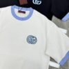 GUCC* Trendy Brand 2025 New Round Neck T-Shirt, Unisex Style – Must-Have Bestseller with Customized 3D GG Embroidery on Chest, Ribbed Collar and Cuffs in Blue for Youthful Look, Fashionable Color Matching, Made from 260g Premium Cotton for Superior Comfort and Soft Texture