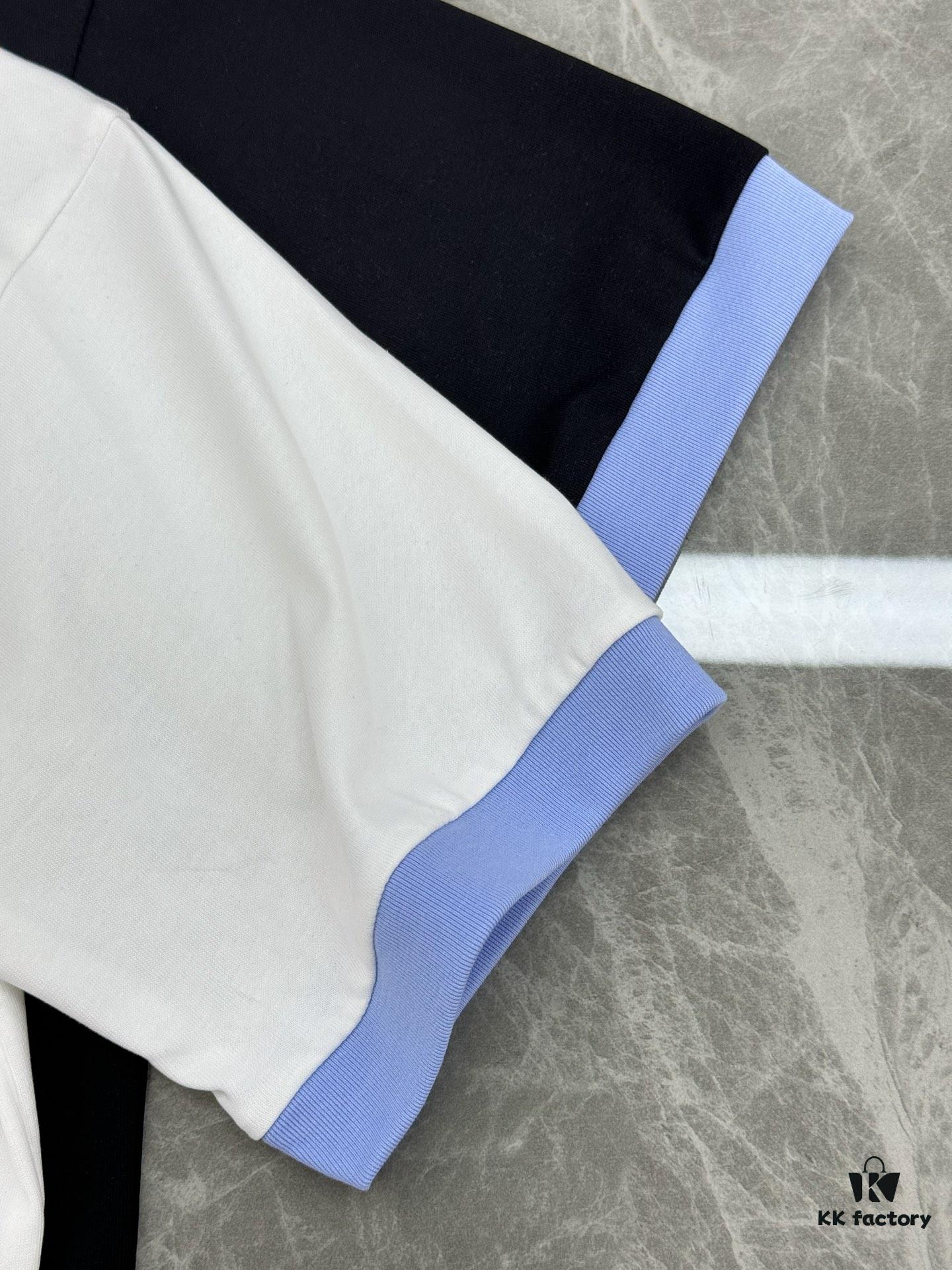 GUCC* Trendy Brand 2025 New Round Neck T-Shirt, Unisex Style – Must-Have Bestseller with Customized 3D GG Embroidery on Chest, Ribbed Collar and Cuffs in Blue for Youthful Look, Fashionable Color Matching, Made from 260g Premium Cotton for Superior Comfort and Soft Texture