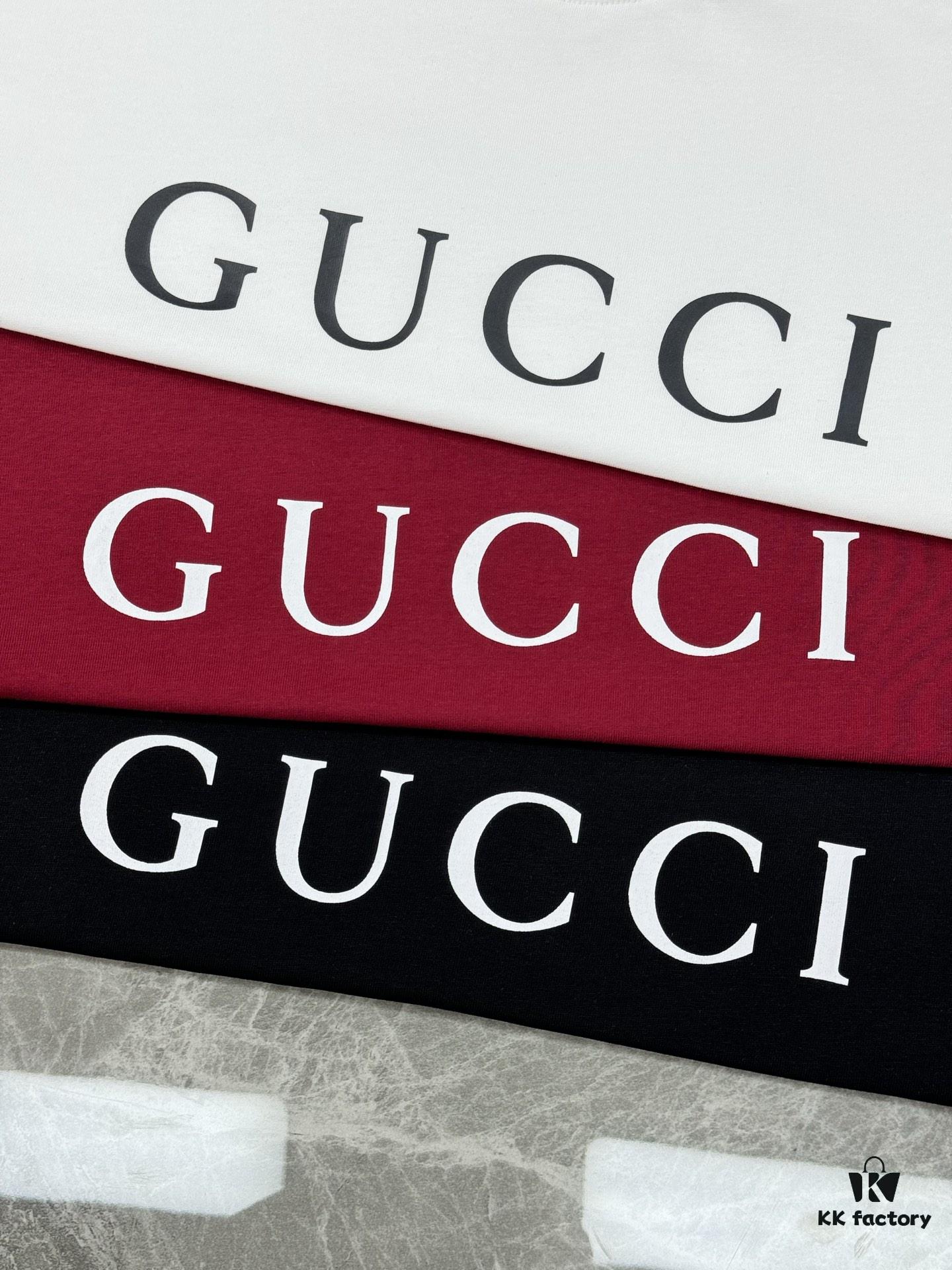 GUCC Vintage 25S New Short Sleeve T-Shirt Unisex – Classic Logo Print Design with Collar Spray Paint Style, 260g Pure Cotton Fabric, Soft and Comfortable, Premium Look