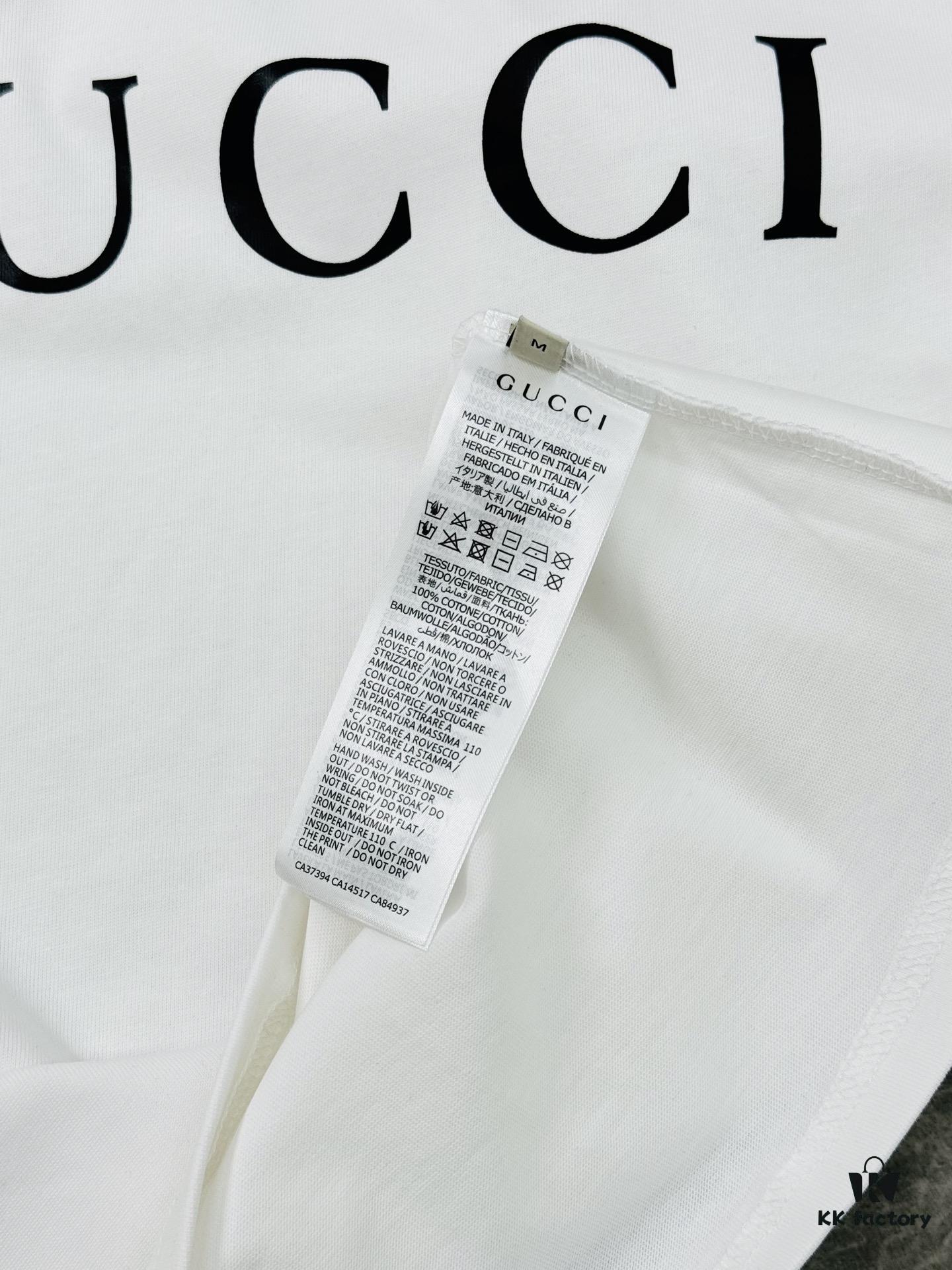 GUCC Vintage 25S New Short Sleeve T-Shirt Unisex – Classic Logo Print Design with Collar Spray Paint Style, 260g Pure Cotton Fabric, Soft and Comfortable, Premium Look