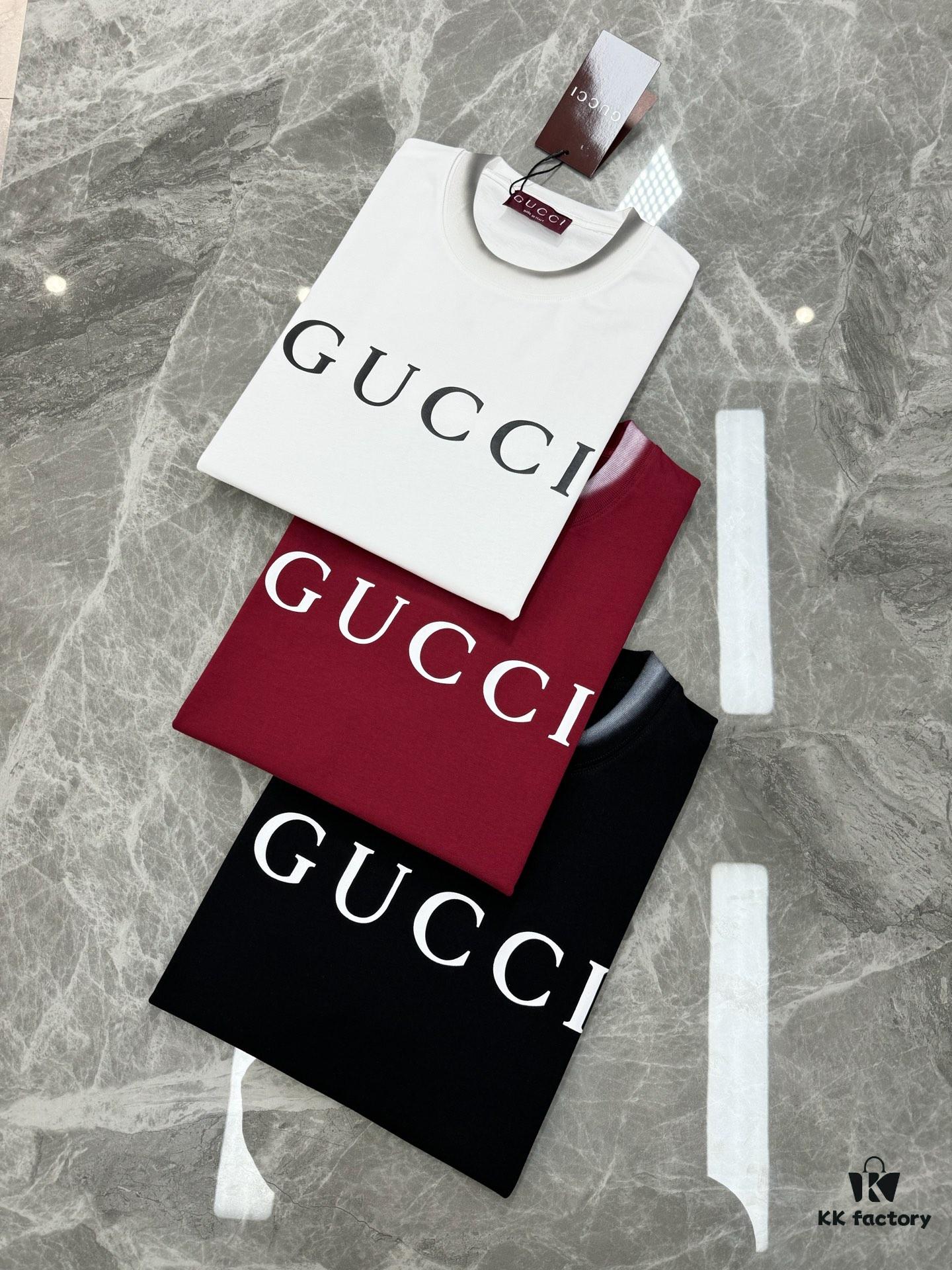 GUCC Vintage 25S New Short Sleeve T-Shirt Unisex – Classic Logo Print Design with Collar Spray Paint Style, 260g Pure Cotton Fabric, Soft and Comfortable, Premium Look