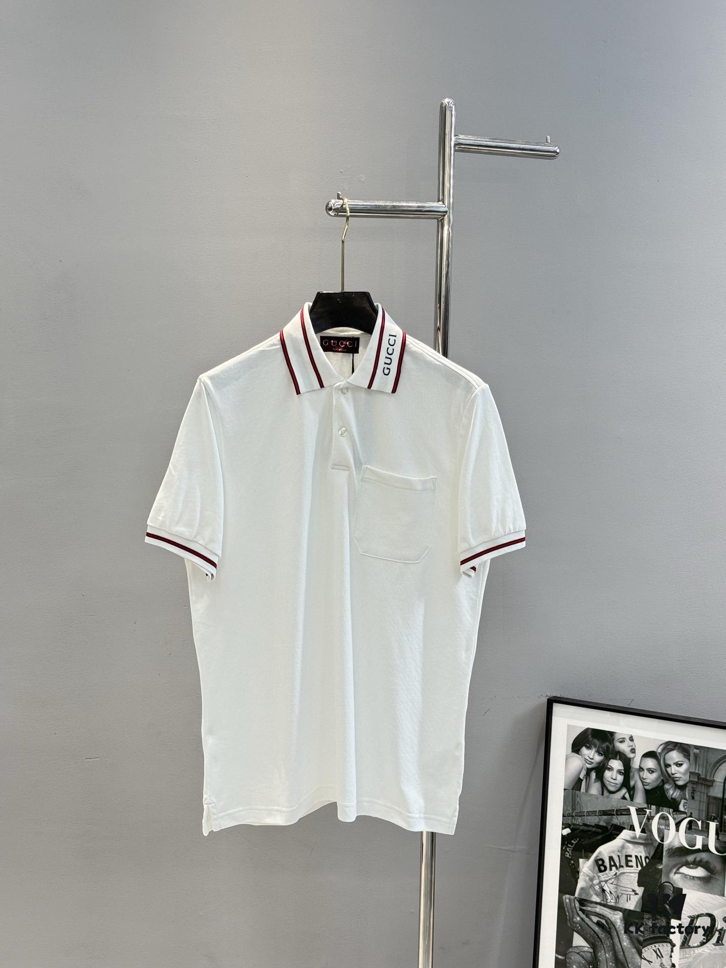 GUCCI 2025 SS Piqué Cotton Short-Sleeve Polo Shirt with Embroidered Logo, Contrasting Jacquard Rib Collar and Custom Laser Mother-of-Pearl Buttons