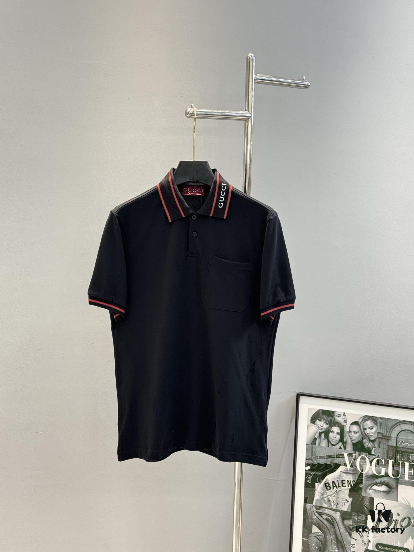 GUCCI 2025 SS Piqué Cotton Short-Sleeve Polo Shirt with Embroidered Logo, Contrasting Jacquard Rib Collar and Custom Laser Mother-of-Pearl Buttons