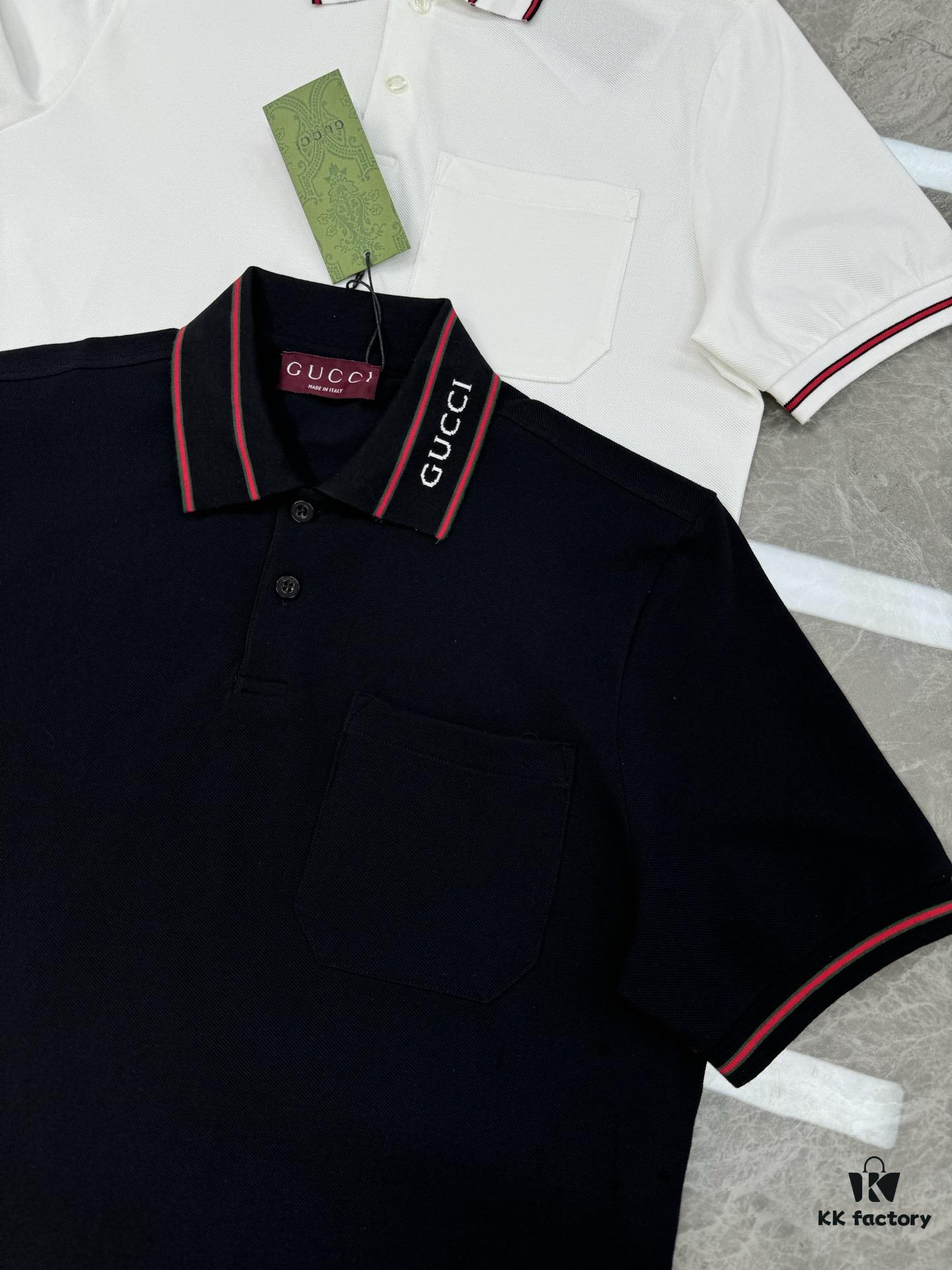 GUCCI 2025 SS Piqué Cotton Short-Sleeve Polo Shirt with Embroidered Logo, Contrasting Jacquard Rib Collar and Custom Laser Mother-of-Pearl Buttons