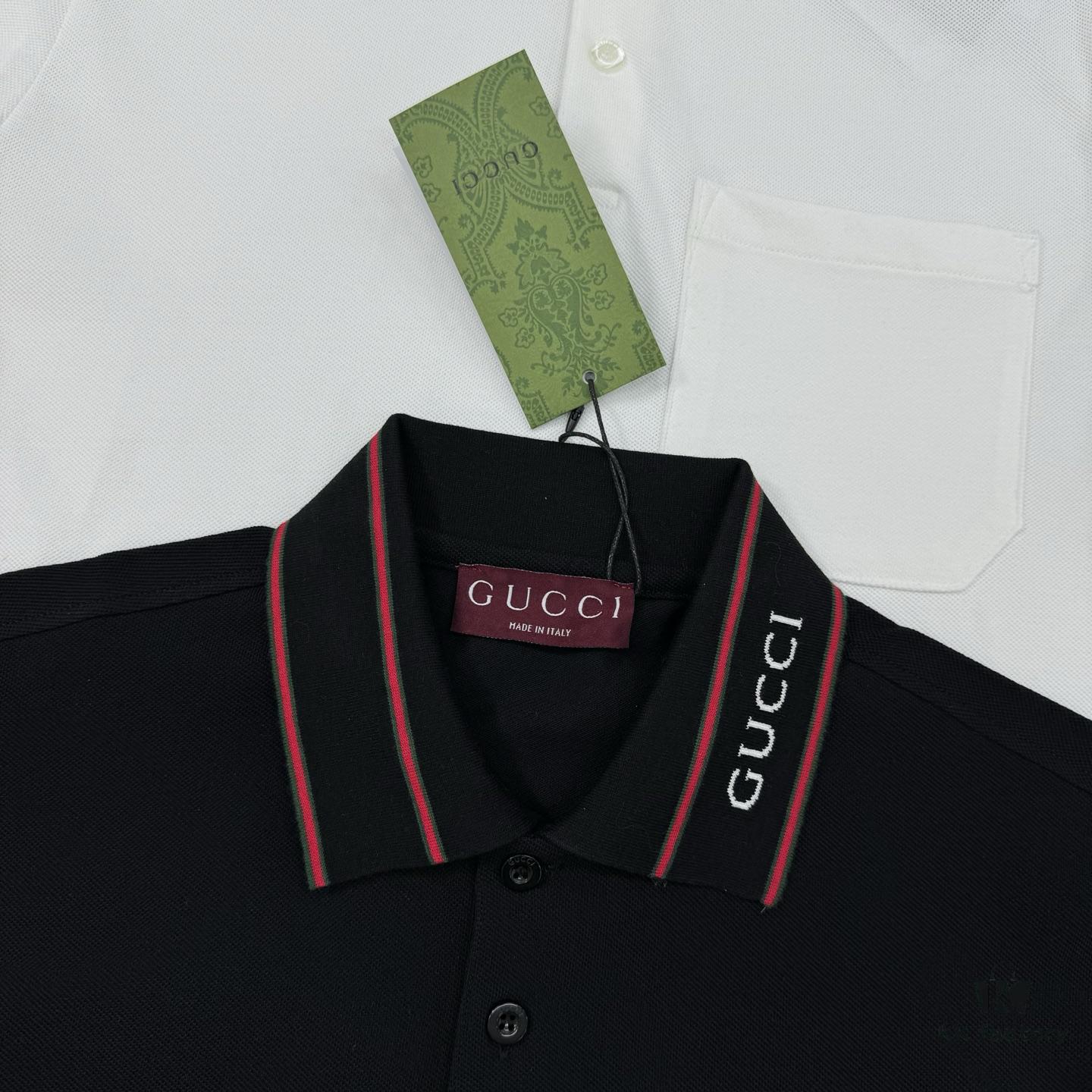 GUCCI 2025 SS Piqué Cotton Short-Sleeve Polo Shirt with Embroidered Logo, Contrasting Jacquard Rib Collar and Custom Laser Mother-of-Pearl Buttons