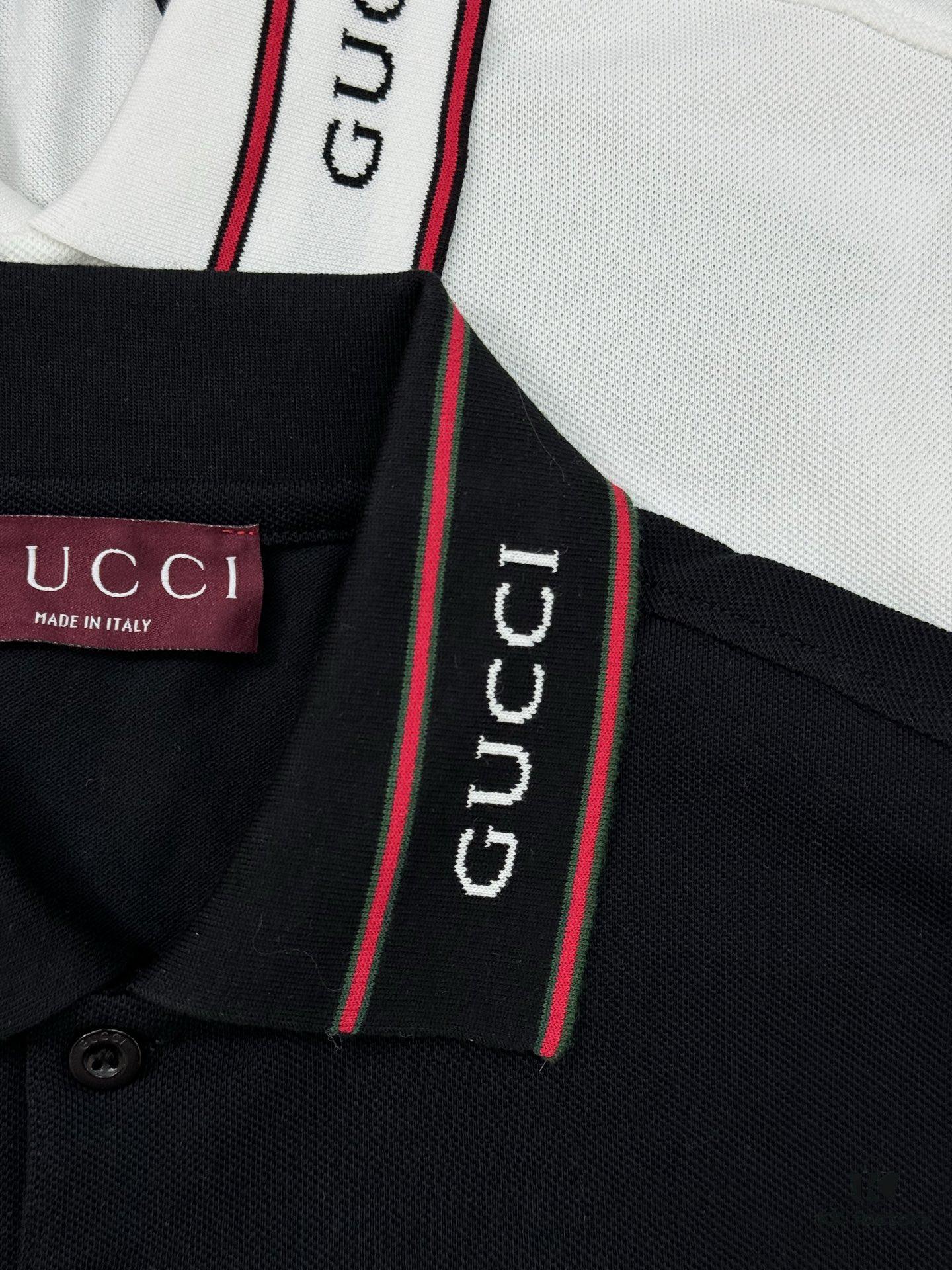 GUCCI 2025 SS Piqué Cotton Short-Sleeve Polo Shirt with Embroidered Logo, Contrasting Jacquard Rib Collar and Custom Laser Mother-of-Pearl Buttons