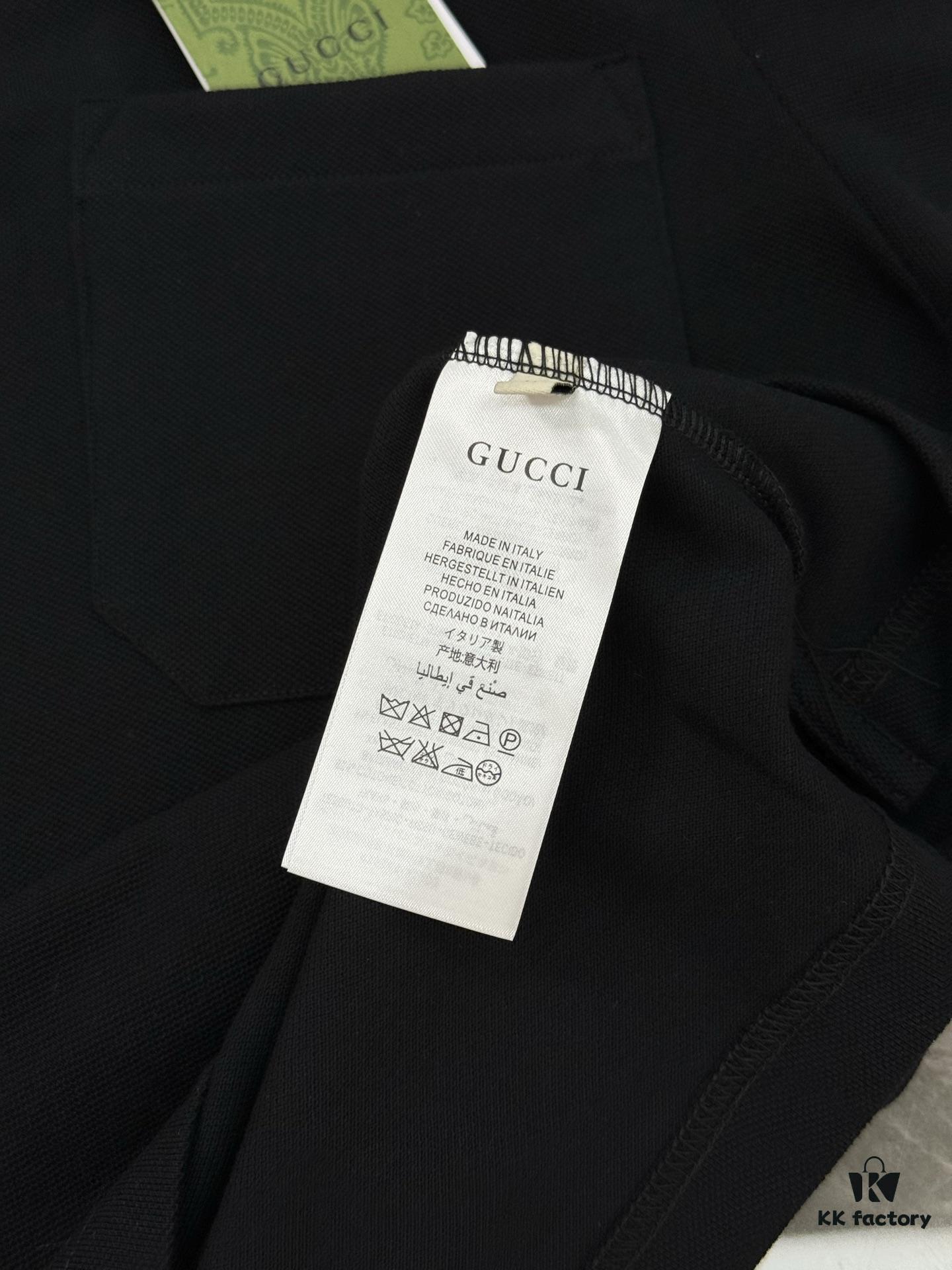 GUCCI 2025 SS Piqué Cotton Short-Sleeve Polo Shirt with Embroidered Logo, Contrasting Jacquard Rib Collar and Custom Laser Mother-of-Pearl Buttons