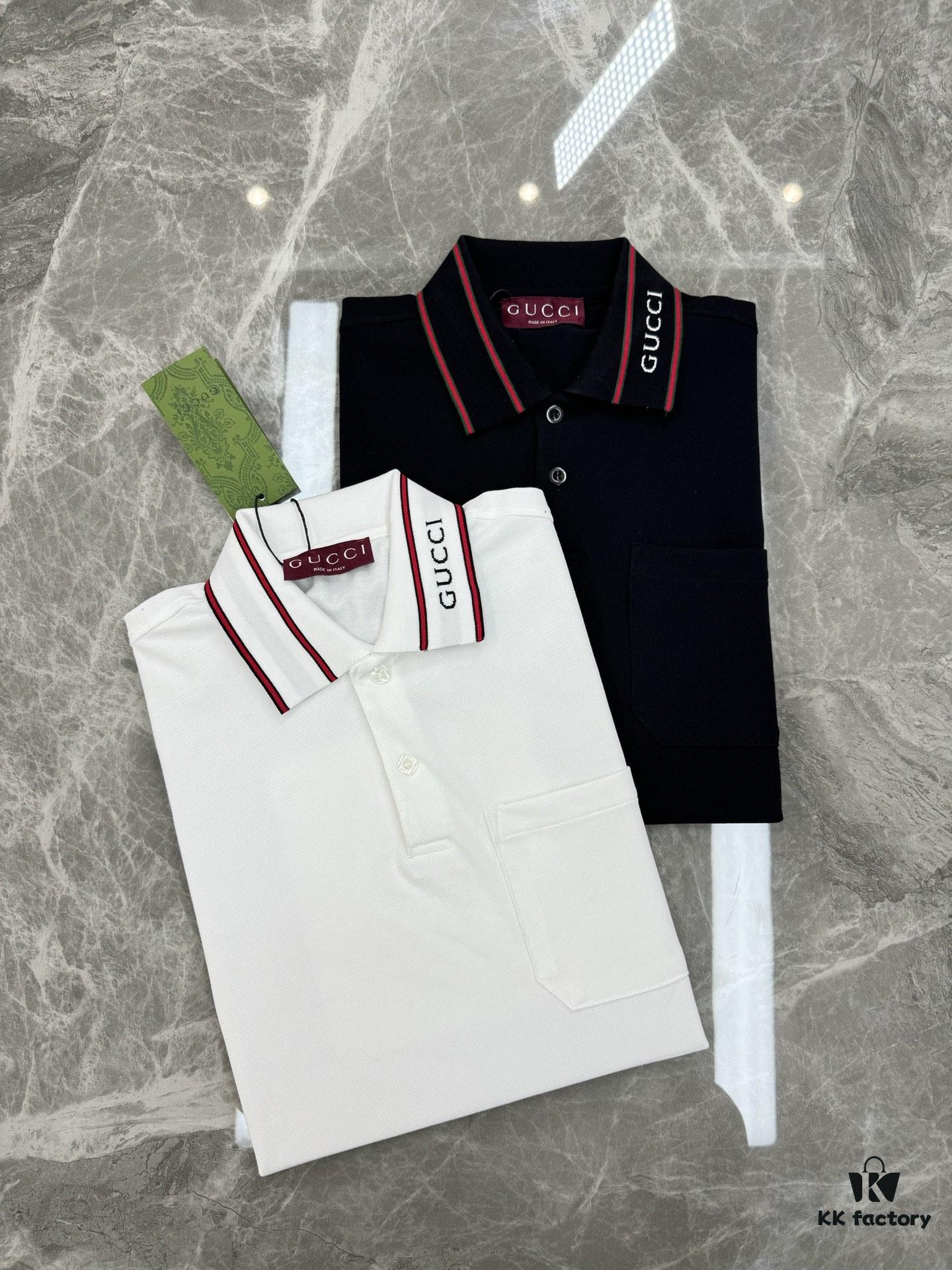 GUCCI 2025 SS Piqué Cotton Short-Sleeve Polo Shirt with Embroidered Logo, Contrasting Jacquard Rib Collar and Custom Laser Mother-of-Pearl Buttons