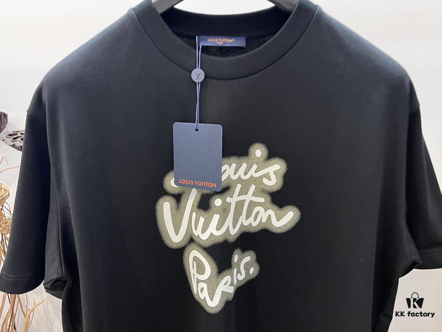 Unisex Black/White T-Shirt by Louis, Crafted from Soft Cotton Knit with Neon-Effected Handwritten Louis Vuitton Paris Logo, Classic Straight Fit Short-Sleeve Cotton Tee