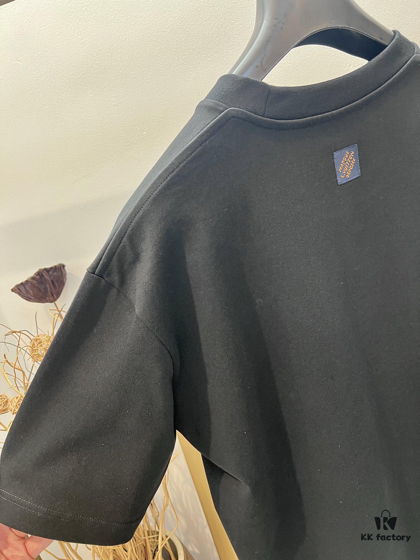 Unisex Black/White T-Shirt by Louis, Crafted from Soft Cotton Knit with Neon-Effected Handwritten Louis Vuitton Paris Logo, Classic Straight Fit Short-Sleeve Cotton Tee