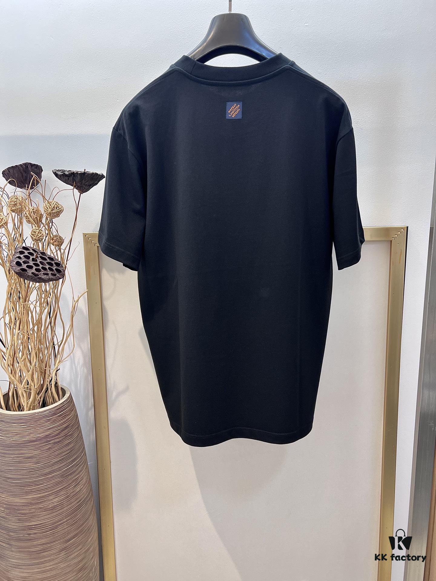 Unisex Black/White T-Shirt by Louis, Crafted from Soft Cotton Knit with Neon-Effected Handwritten Louis Vuitton Paris Logo, Classic Straight Fit Short-Sleeve Cotton Tee