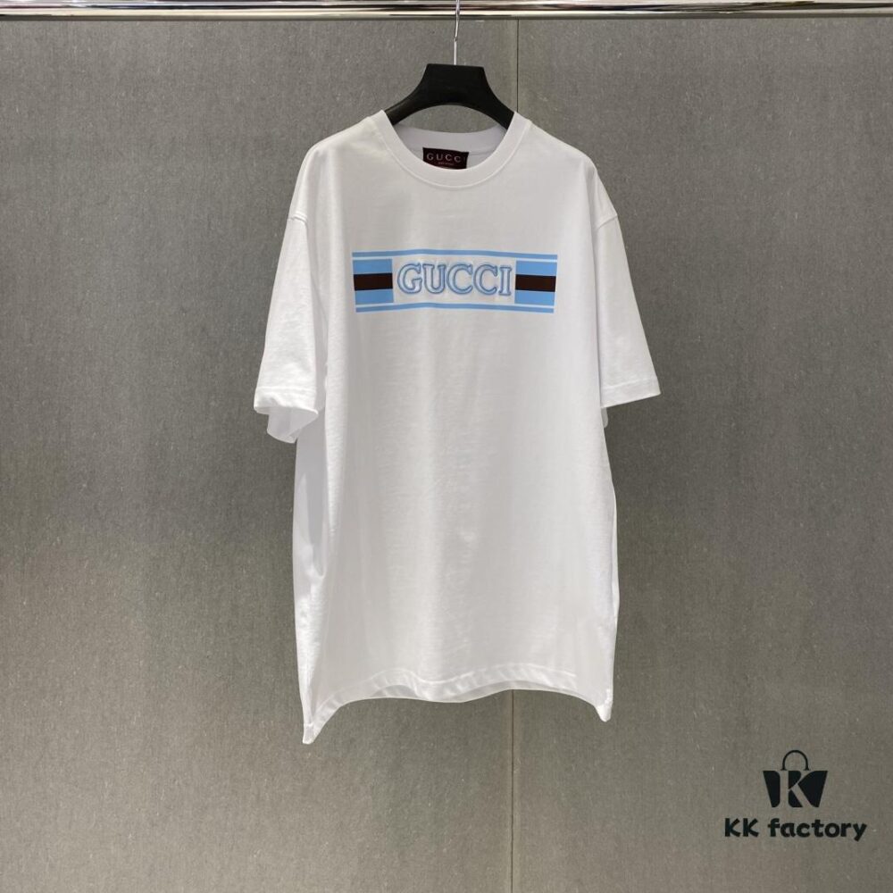 Gucc 225 Spring/Summer New Arrival Letter Print Short Sleeve T-Shirt with Dual Process of Printing and Embroidery