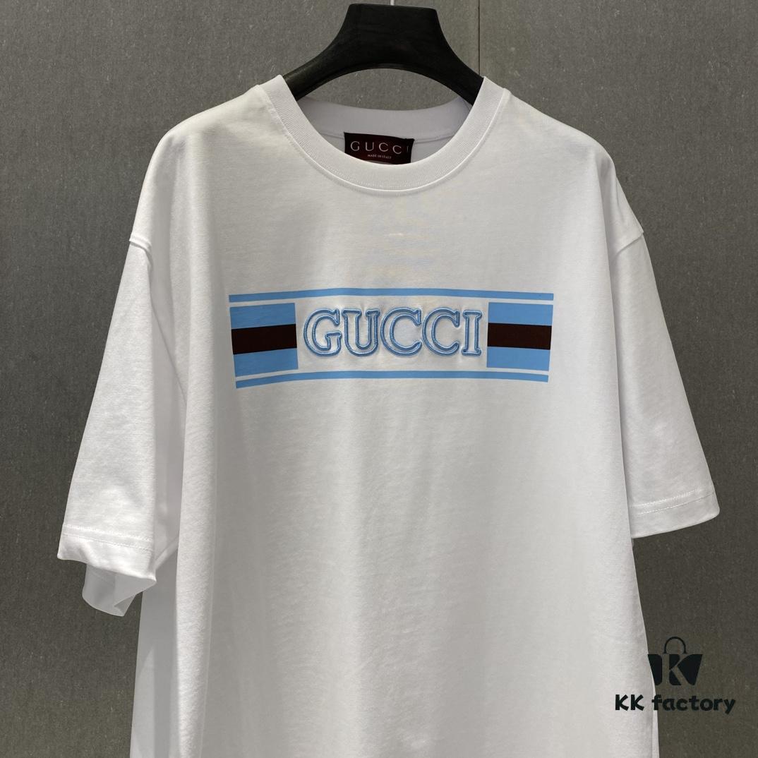 Gucc 225 Spring/Summer New Arrival Letter Print Short Sleeve T-Shirt with Dual Process of Printing and Embroidery