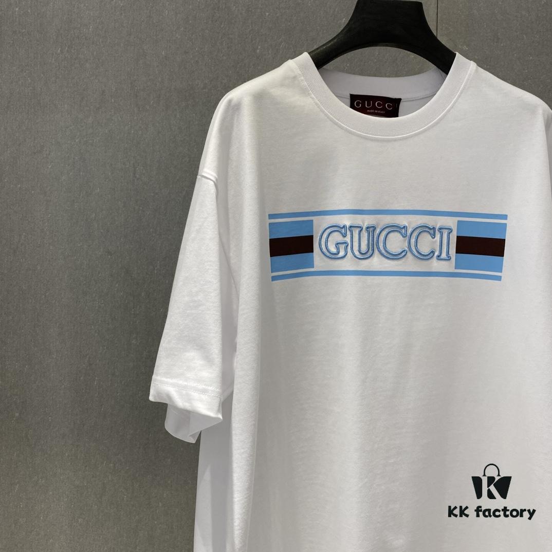 Gucc 225 Spring/Summer New Arrival Letter Print Short Sleeve T-Shirt with Dual Process of Printing and Embroidery